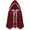 Women's Red Hooded Cape Halloween Cloak Lace Trim Short Stage Costume Coat
