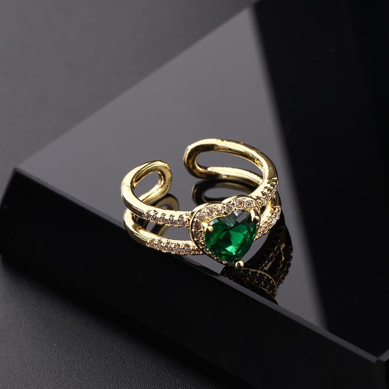 Vintage grandmother green gemstone ring zircon eye snake metal ring niche design temperament open ring