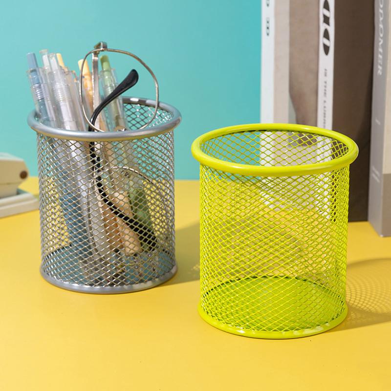 Multifunction Round/Square Mesh Pen Pot Multicolor Pen Holder Desk Tidy Stationery Organiser Pencil Storage Stationery Organiser