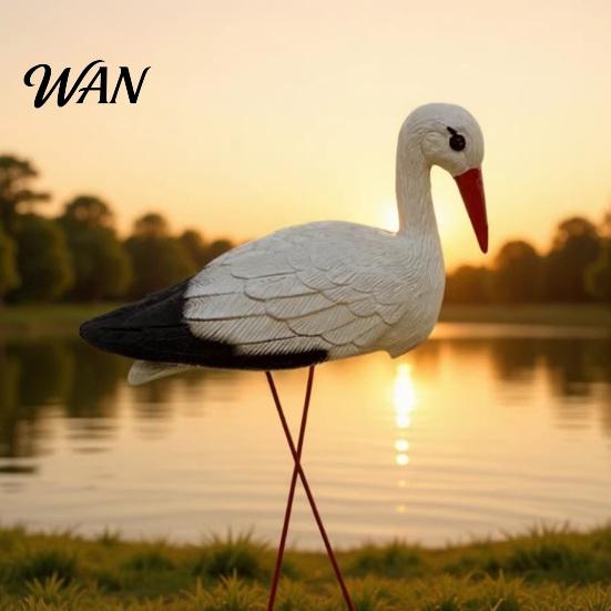 Lightweight Bird Sculpture Garden White Statue 23.6" Long Leg Standing Anti-fade Outdoor Decor Decorative Resin Ornament for Pond Yard Lawn