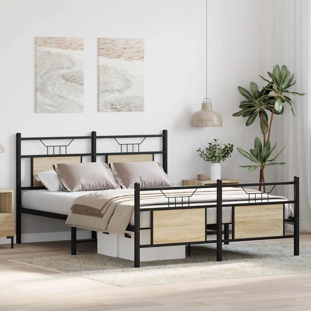Bed Frame without Mattress Sonoma Oak 137 x 190 cm Wood Based Material