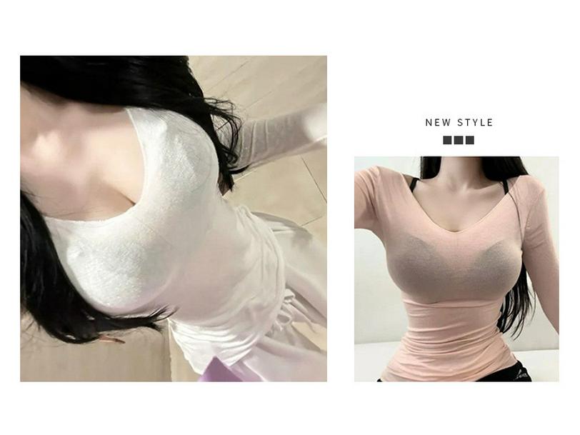 Korean Dongdaemun Fashion Slim-Fit Low-Neck Long Sleeve Women's Top