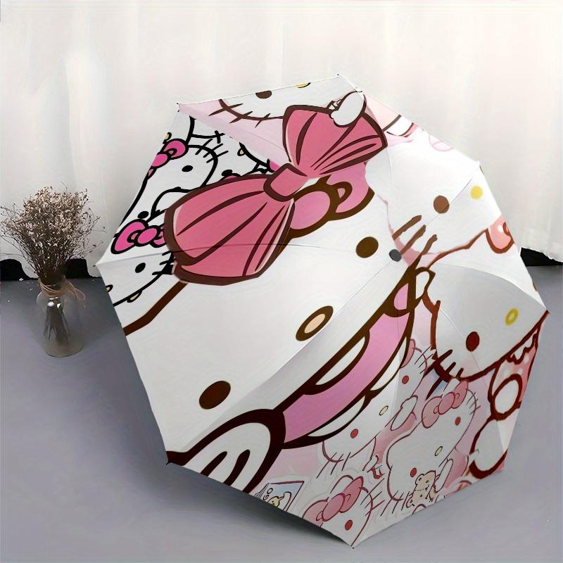 Hello Kitty,Bow Automatic Folding Umbrella-Simple 8-Rib Design, Bright Cartoon Pattern, Durable Iron Frame, Suitable For Travel, Outdoor, Be