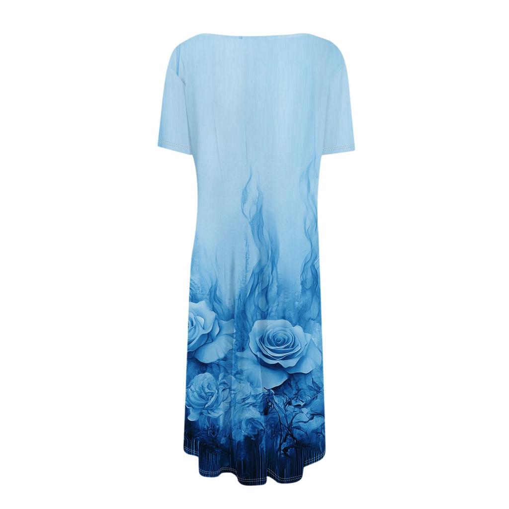 Women's Casual Sundress Summer Boho Beach Dress Floral Blouses For Women O Neck Loose Dresses