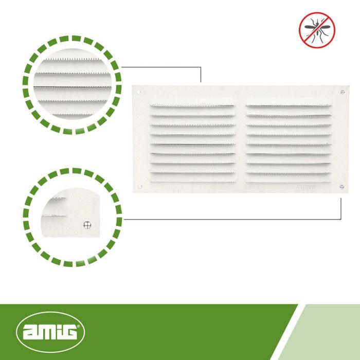 AMIG | Grille d'aération avec moustiquaire 3 | 100 x 200 mm | Aluminium | Blanc