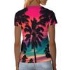 Ladies' Coconut Tree Sunset Printed Short Sleeved T-shirt