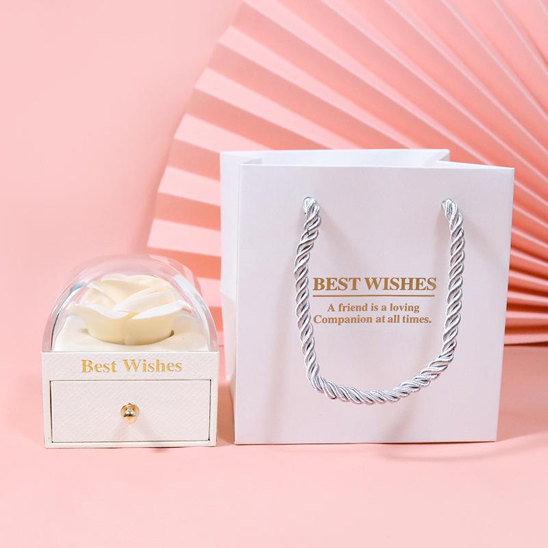 Macaron Color Jewelry Box with Soap Flower: Single Layer for Rings, Studs, Necklaces