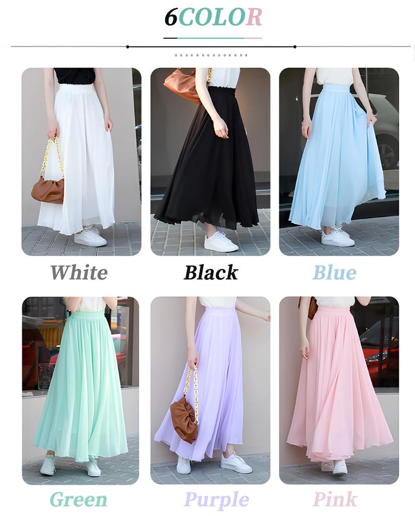 Village Chiffon Flowing Solid Long Loose Perfect for and Fall H&T Women's Skirt, High-Waist Design, Color, Comfortable, Elegant, Skirt, Fit, Simple,
