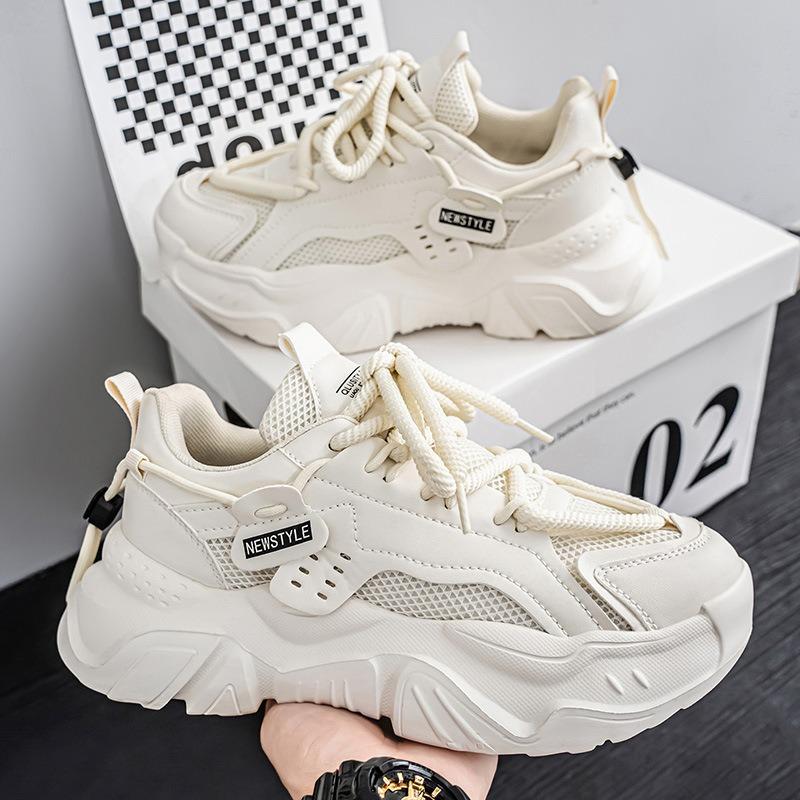 Men's Sports Single Shoes Trendy Platform Sports Mesh Breathable Casual Dad Trendy Shoes Men's Shoes Black