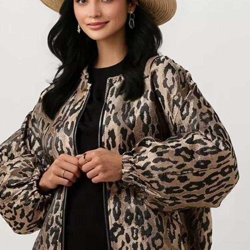 Autumn New Arrival Fashion Wind Foreign Trade Women's Clothing Fashion Simple Leopard Print Street Fashion Zipper Loose Jacket Coat