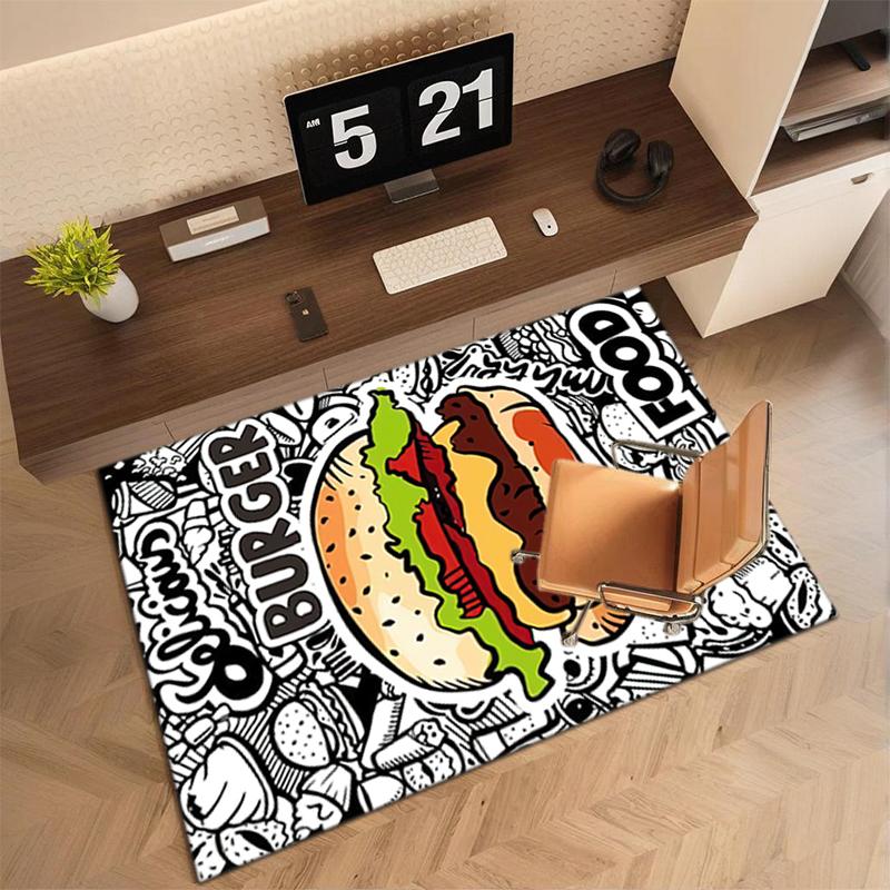 1Pc Food Theme Printed Circular Carpet, Home Door Mat, Outdoor Travel Protection Carpet B6
