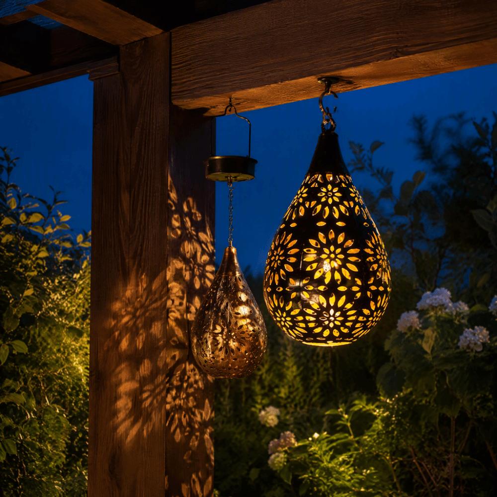 Moroccan Style Solar Hanging Lanterns Hollow Iron Garden Solar Lamp Hanging Solar Light For Patio