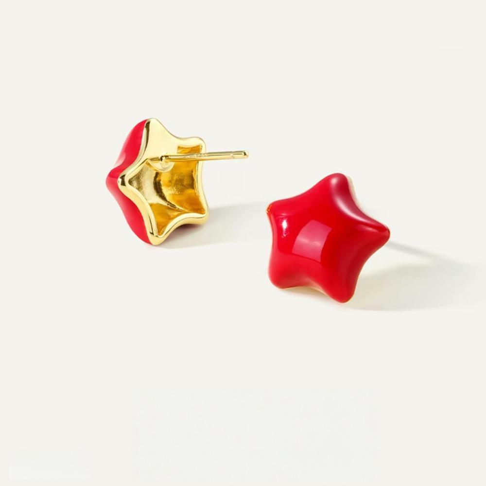 Versatile light luxury enamel earrings pentagram niche high-end star female stud earrings
