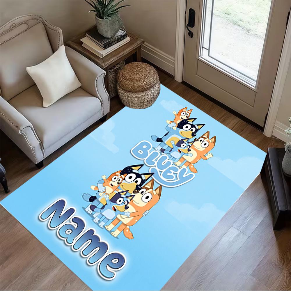 Bluey Family Adventure Customize Text Carpet Suitable for Living Rooms Study room Foyer Kitchen Anti-slip Rug Anime Office Decor