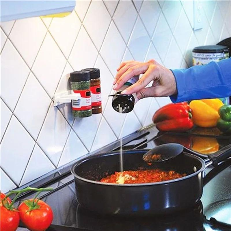 Kitchen Small Accessories 4 Layers Spice Rack Organizer Wall Cabinet Hanging Spice Jars Clip Hooks Set Household Storage Holder