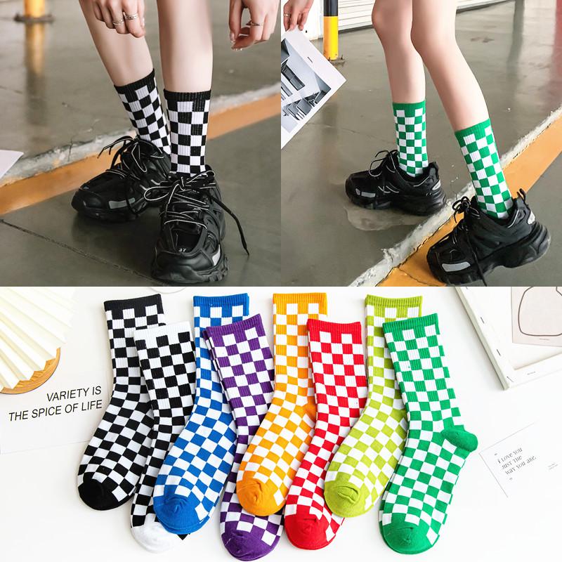 2025 Checkered Pure Cotton Mid-Calf Skateboard Socks - Unisex Trendy Plaid Sportswear