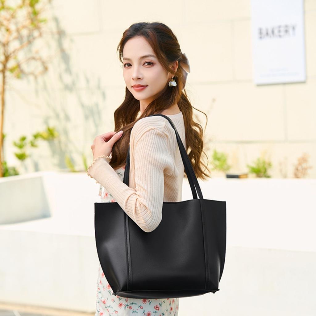 Solid Color, Large Capacity Bag, Women's, New Style, Fashionable, Retro, Tote Bag, Versatile, Single Shoulder Mother Bag
