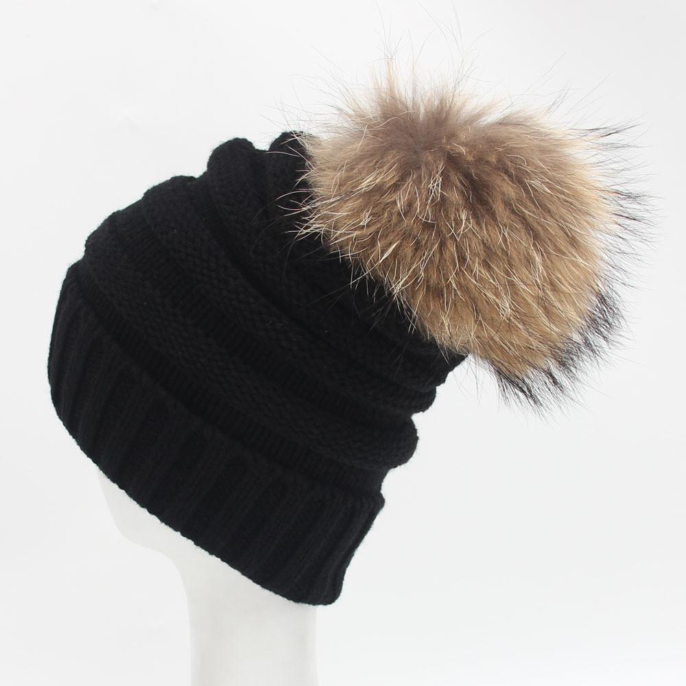 Knitted Stripe Women Hairball Hat Thickened Design Outdoors Keep Warm Gifts