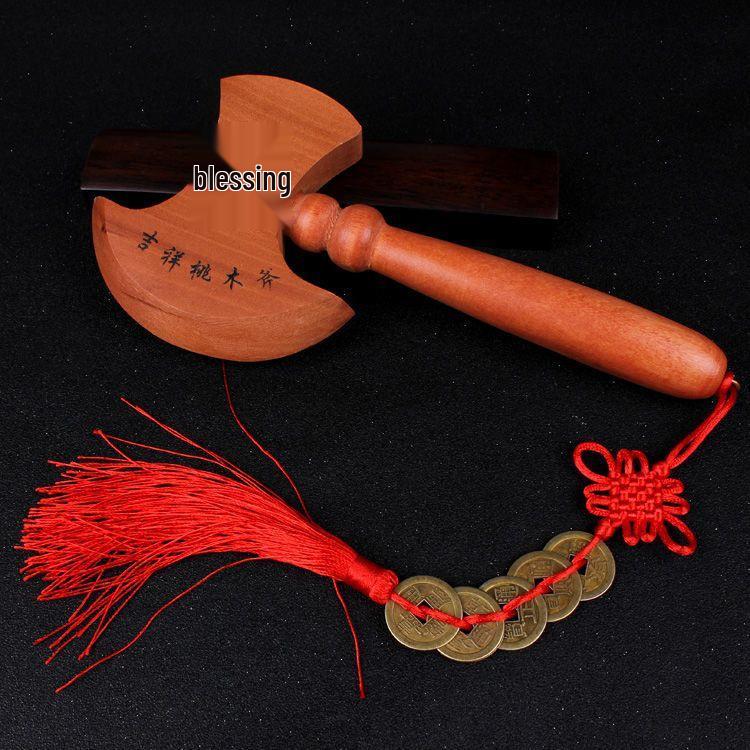 Auspicious Peach Wood Wedding Axe: Marriage Bed Press & House Protector