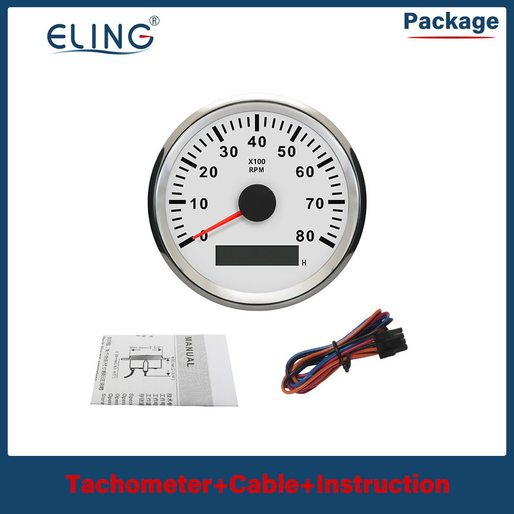 ELING 85mm Newest 3K 4K 6K 7K 8K RPM Tacho Tachometer Gauge REV Counter with Hour Meter Red Backlight for Ship Truck 12V 24V