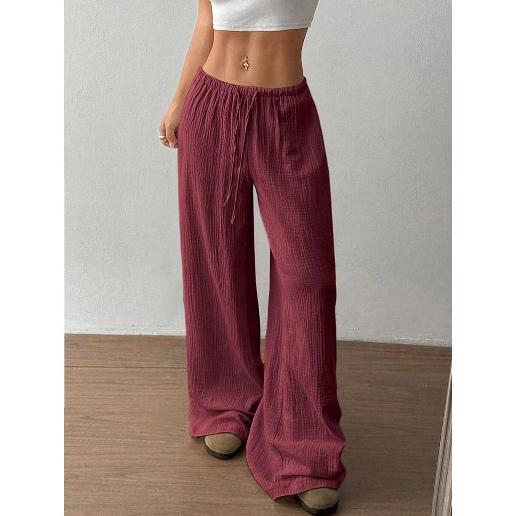 New Fashionable Women's Clothing, Elegant and Versatile, Elastic and Casual, Solid Color Pants, Wide Leg Pants