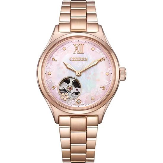 CITIZEN Special Brand New Collection Cherry Blossom Motif Pink Gold Mechanical Watch for Women PC1015-59W