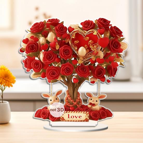 Acryl Rosenbaum Ornament 2D Valentinstag Rose Blume Tischdekoration für Wohnzimmer Regal TV-Schrank Hochzeit Heimdeko