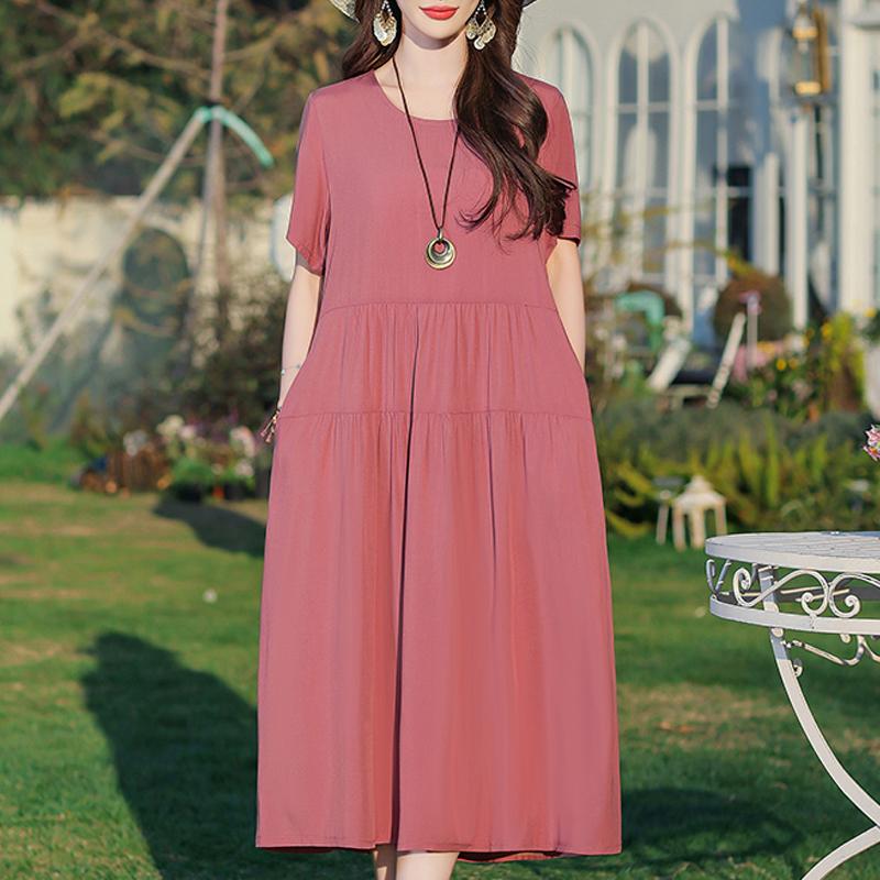 Eleganti abiti da donna estivi larghi a maniche corte taglie forti casual lunghi abiti per le donne abbigliamento vintage