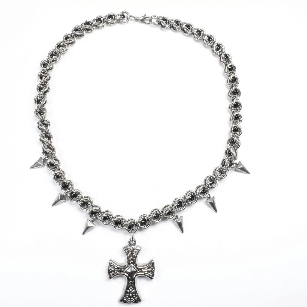 Punk Cross Spiked Pendant Cool Stylish Handcrafted Geometric Necklace – Gothic Charm Jewelry Hip-Hop Accessories Y2K