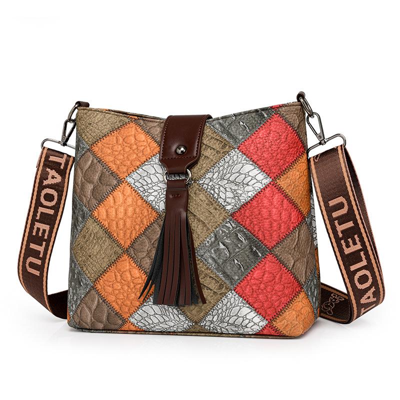 Women's Contrast Color Crossbody Bag Large Capacity Bucket Bag Mother Bag
