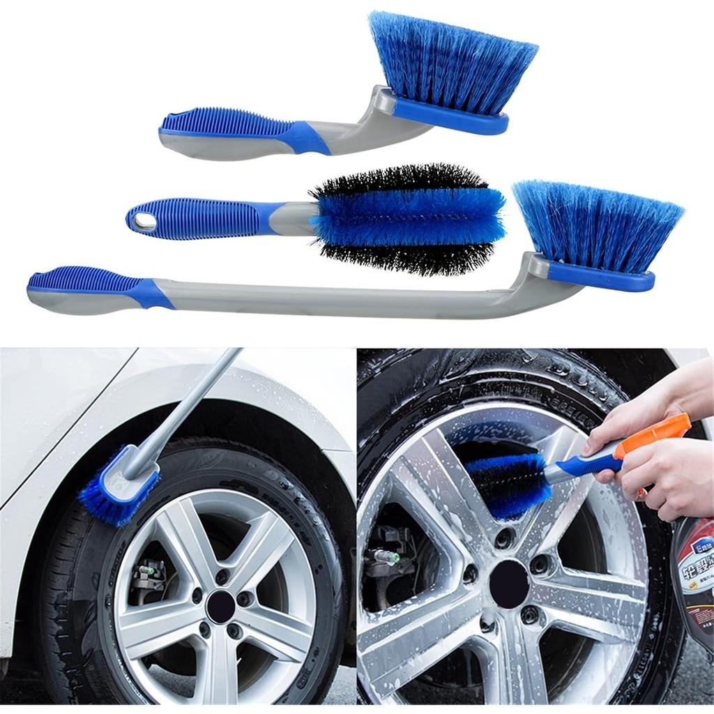 Wheel Brush and Tire Cleaner for Car Detailing, 3 Pack Auto Detailing Car Wash Brush, Long Handle Brush for Tires and Wheels, Wheel Cleaner Brush