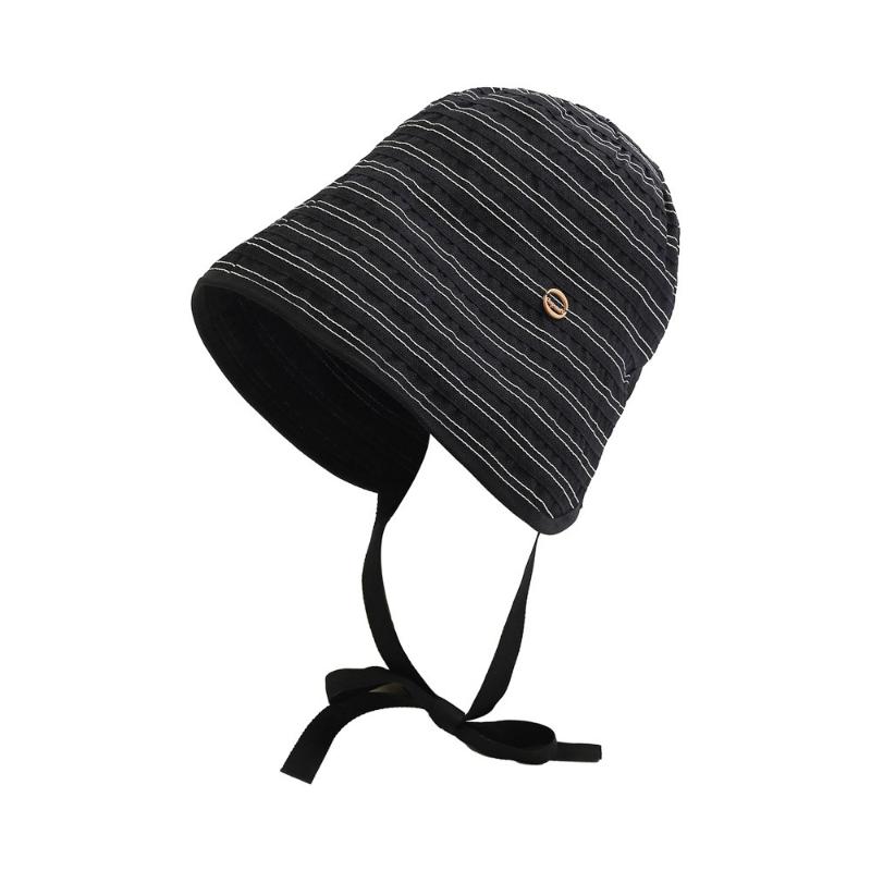 Ribbon Women Striped Fisherman Hat Wide Brim Foldable Summer Sun Hat Sun Protection Solid Color Sunshade Hat