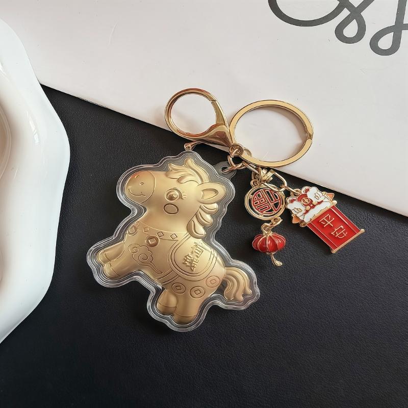 Goldenes Pferdejahr Schlüsselanhänger Anhänger Handgefertigt PVC Tierkreiszeichen Tasche Anhänger Für Neujahrsgeschenk Mit 3 Glücksbringenden Themen
