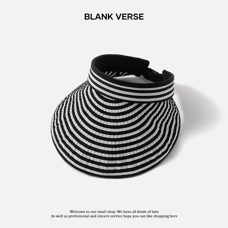 

Шляпа женская летняя модная универсальная шляпа от солнца без верха летняя черно-белая полосатая велосипедная защита от солнца складная шляпа с пустой макушкой тренд Adjustable чёрный