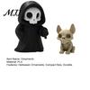 Creepy Cute Skeleton Decor Halloween Ghost with Dog Statues, Gothic Skull Resin Matte Black And Beige Desktop Sculpture Ornaments, 3D Printed