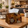 1pc of a Striking Abstract Tissue Box In Orange And Black Featuring Geometric Circles, Perfect for Use In a Car Or Office. This Artistic Napkin Holder