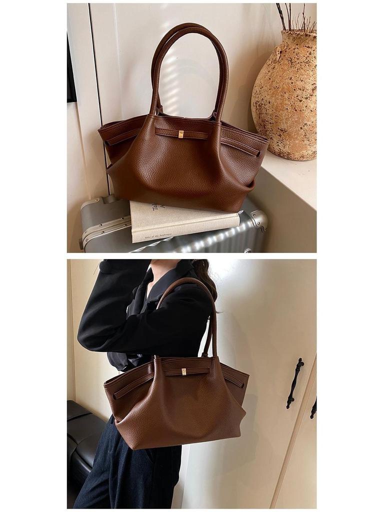 Damska torebka retro na ramię z plisami - Duża pojemność, Projekt jesień/zima 2025