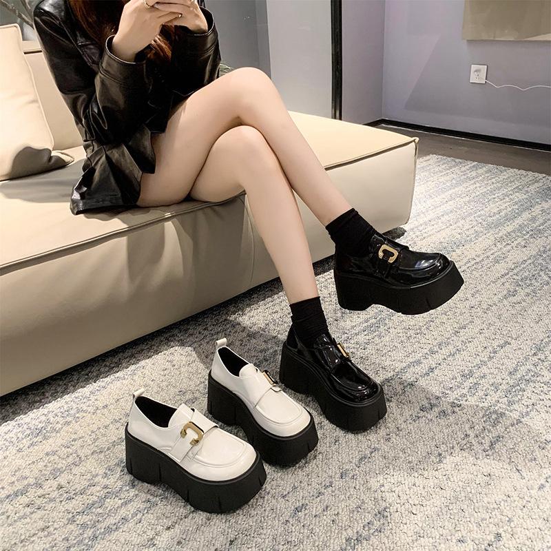 Fashion Women Loafers Mary Jane 7cm High Heel Platform Wedge Autumn Ladies Leather Belt Buckle Classic Sweet Punk Female Lolita Shoes