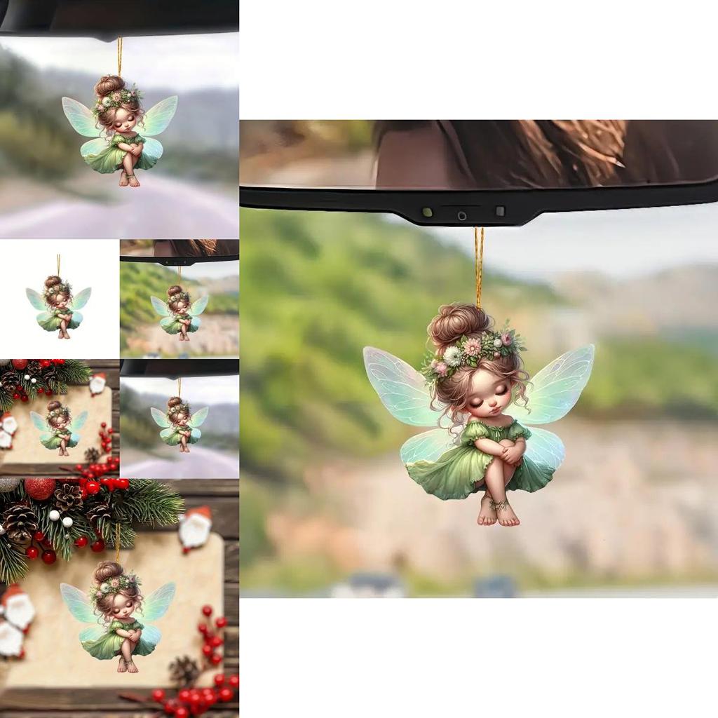 Adorable Green Fairy Acrylic Pendant Car Mirror Decoration Keychain Charm Accessory