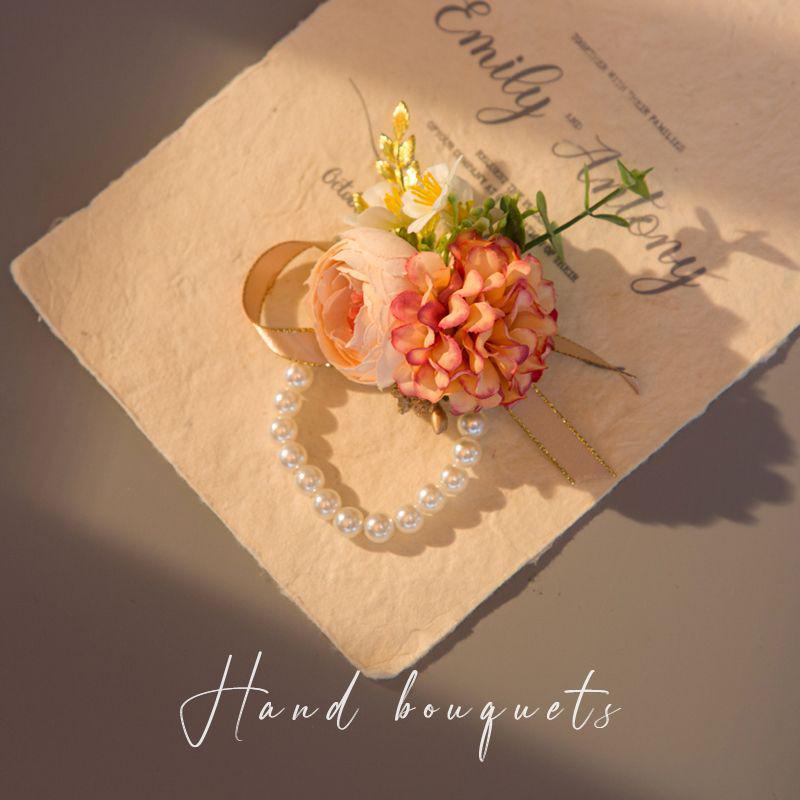 Vintage Forest Style Wedding Corsage & Boutonniere Set: Bride, Groom, Bridesmaid Pearl Wrist Corsage