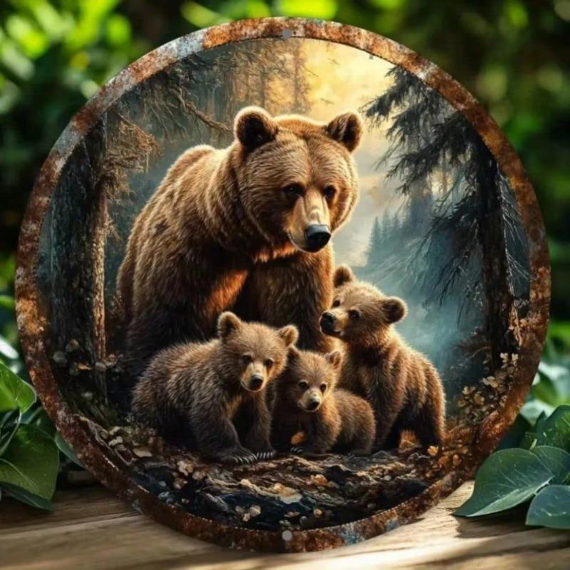 Iron Bear Family Wall Art Rustic Wilderness Print Metal Art Decor Indoor Outdoor Home Bar Cafe Office