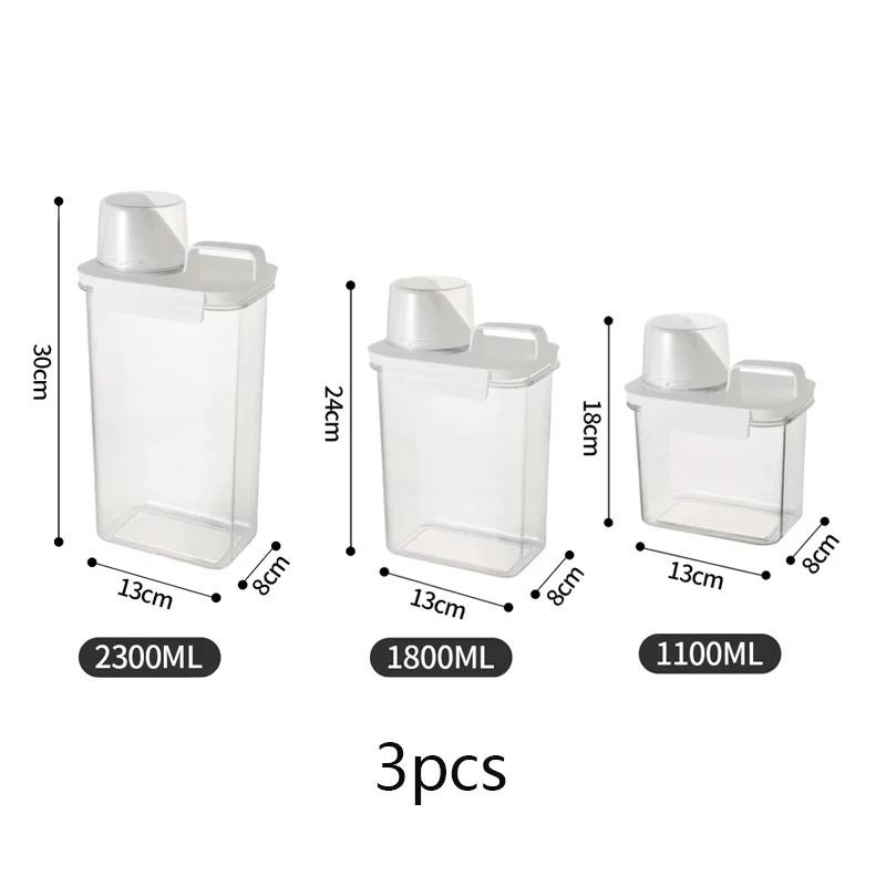 Zásobní nádrž Plastová Vlhkotěsná, Vzduchotěsná Prací prášek Prášek na cereálie Skladovací krabice s odměrkou Sklenice Kuchyňské potřeby