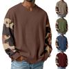 Men's Camouflage Stylish V-Neck Ribbed Textured Long-Sleeve T-Shirt