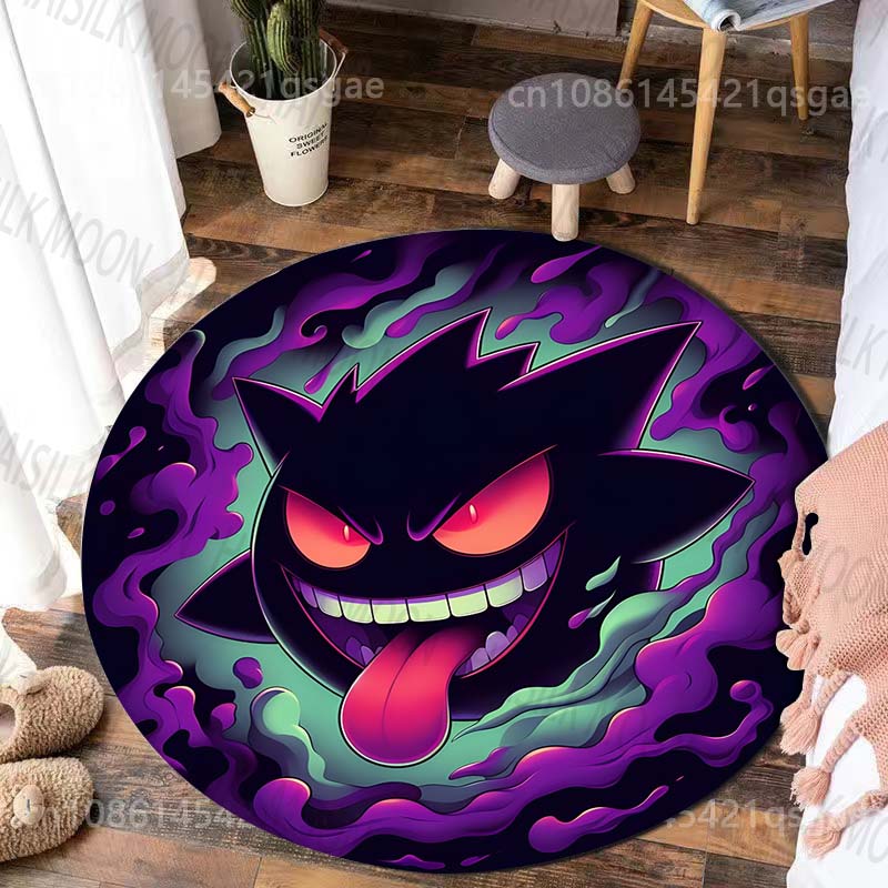 1PC Japanese Games P-Pokemon G-Gengar Print Round Carpet Rug for Living Room Bedroom Carpet Flannel Non-slip Rugs Gift Potdemiel