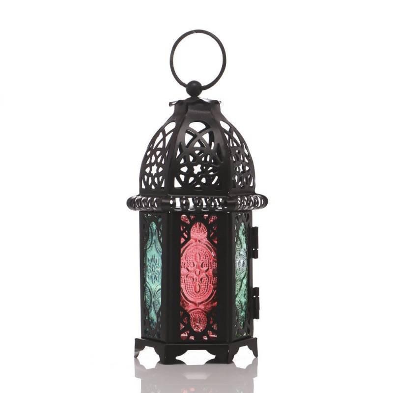 Vintage Hollow Moroccan Iron Lantern Tea Light Hanging Candle Holder Candlestick
