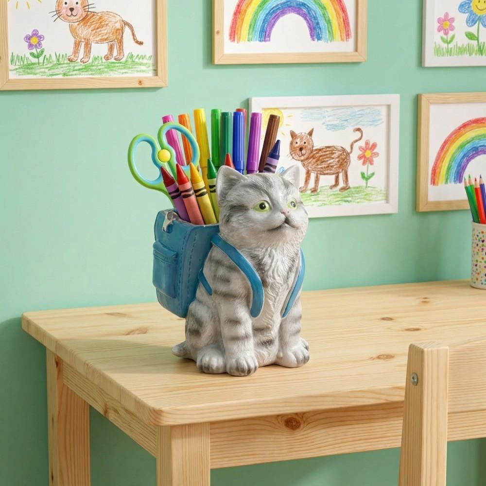 Creative Kitty Stationery Organizer Multi Functional Desktop Storage Ornaments  Student