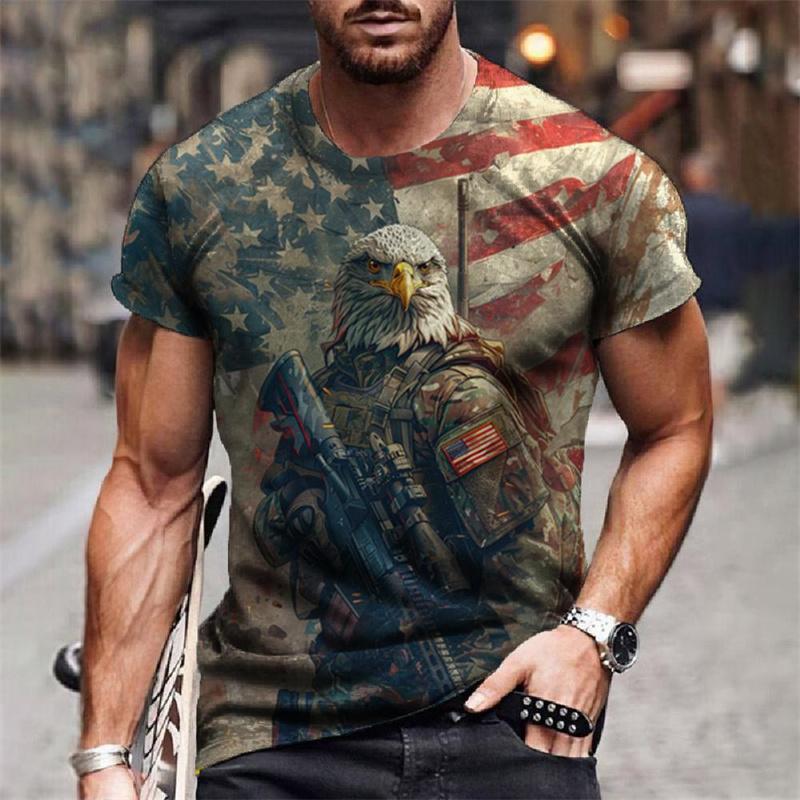 American Flag Graphic T-Shirt For Men Eagle Animal 3D Printed Tees Summer Casual Loose Short Sleeve T Shirts Street O-Neck Tops