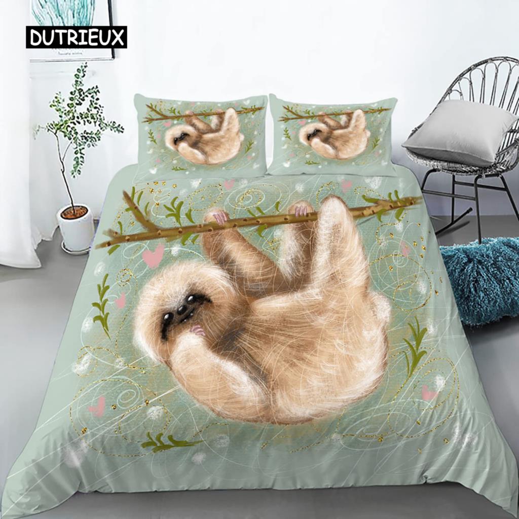 Zestaw Poszwy na Kołdrę Leniwiec Rozmiar Twin Kreskówkowy Leniwiec Poszwa na Kołdrę Zestaw Pościeli dla Dzieci Dziewcząt Chłopców Słodki Zwierzę Poliestrowa Poszwa na Kołdrę