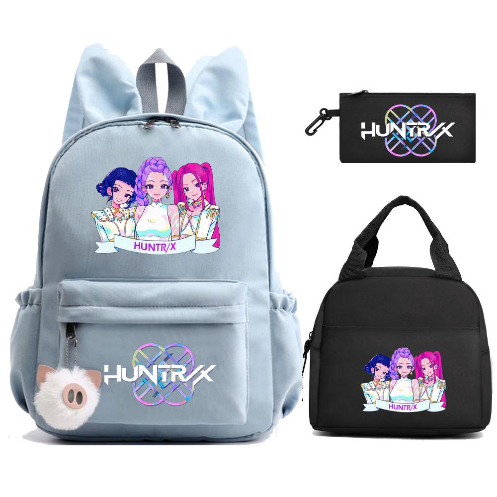 3 Stück/Set Anime Kpop Dämonenjäger Bedruckter Rucksack mit Lunchtasche Federmäppchen für Teenager Mädchen Junge Zurück zur Schule Rucksack Große Kapazität Reisetasche