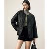Retro Rhombus Premium Leather Down Jacket Women's Round Neck Medium and Long White Duck Down
